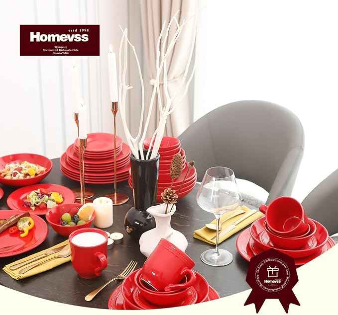 Pearl Dots Stoneware Dinnerware Set(16pc Set, Red)