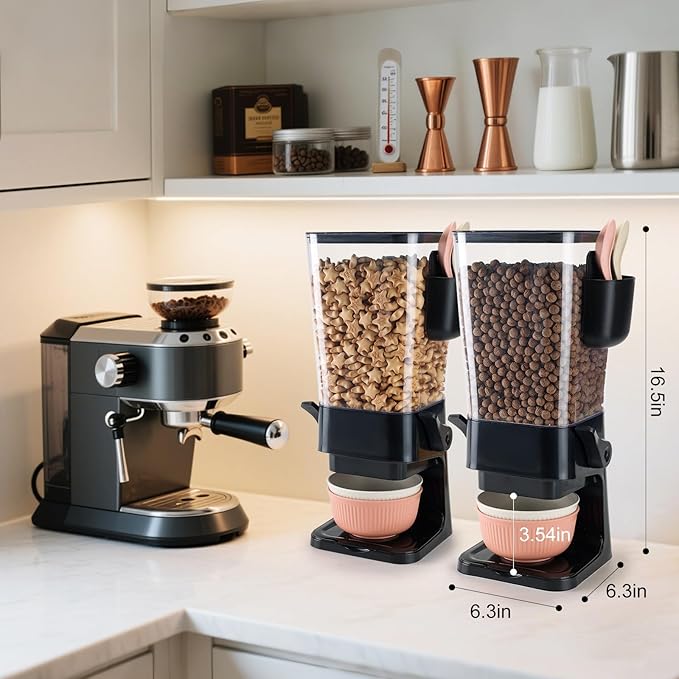 Osacoe Cereal Dispenser Countertop Black 2 Pack with Bowls Spoons Cutlery Box,5.5 QT Dry Food Dispenser Snack Organizer Containers Storage for Pantry Kitchen Organization Oatmeal Nut Granola Candy
