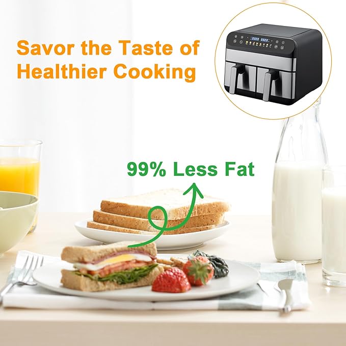 9.5 Quart 8-in-1 DualZone 2-Basket Air Fryer with 2 Independent Frying Baskets, Match Cook & Smart Finish to Roast, Broil, Dehydrate & More for Quick, Easy Meals