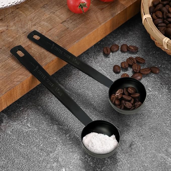 3Pcs Coffee Measuring Scoop Spoons, Stainless Steel Coffee Scoop, Long Handle Tablespoon for Measuring Coffee, Milk Powder, Fruit Powder, Tea, Sugar, Grains, Flour and Protein (Black)