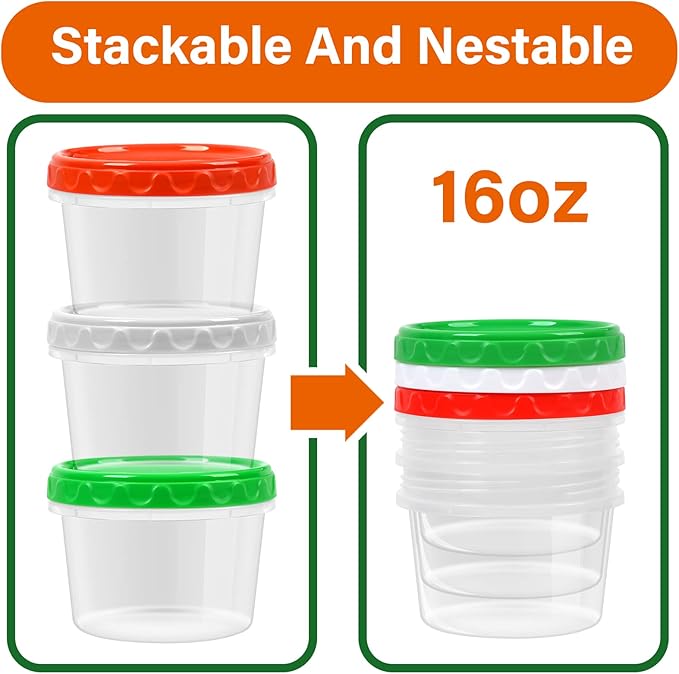 EONJOE 16 oz Plastic Freezer Containers with Lids 2 Cup Food Storage Container BPA Free Stackable Airtight Dishwasher Safe,6 Pack