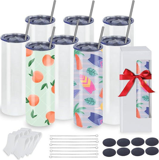Sublimation Tumblers Bulk, 20OZ Sublimation Tumbler Blank, Skinny Straight Stainless (8, 20OZ FLAT EDGE)