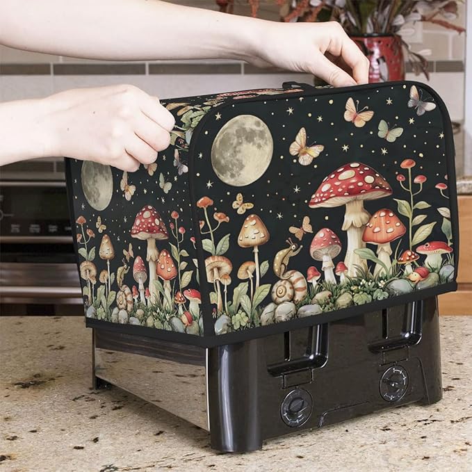 Mushroom Moon Butterfly Toaster Cover 4 Slice Dust and Fingerprint Protection Toaster Bread Maker Covers Washable Kitchen Small Appliance Covers for Kitchen Accessories Decor Bakeware Women Gift