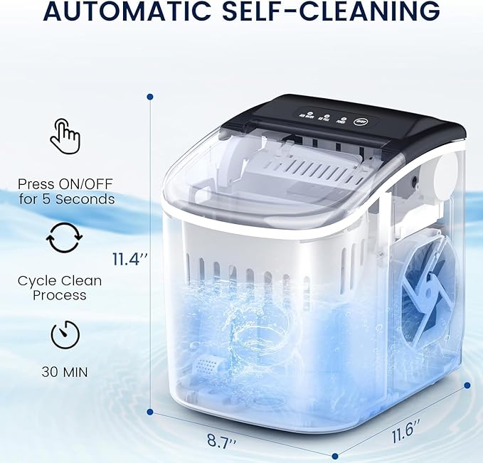 Countertop Ice Maker Machine, Portable Compact Small Bullet Ice Maker with Self Cleaning Function Makes 9 Cubes in 6 Minutes, Up to 26lbs in 24 Hours, Ideal for Camping Dorm Home Outdoor Use(Black)