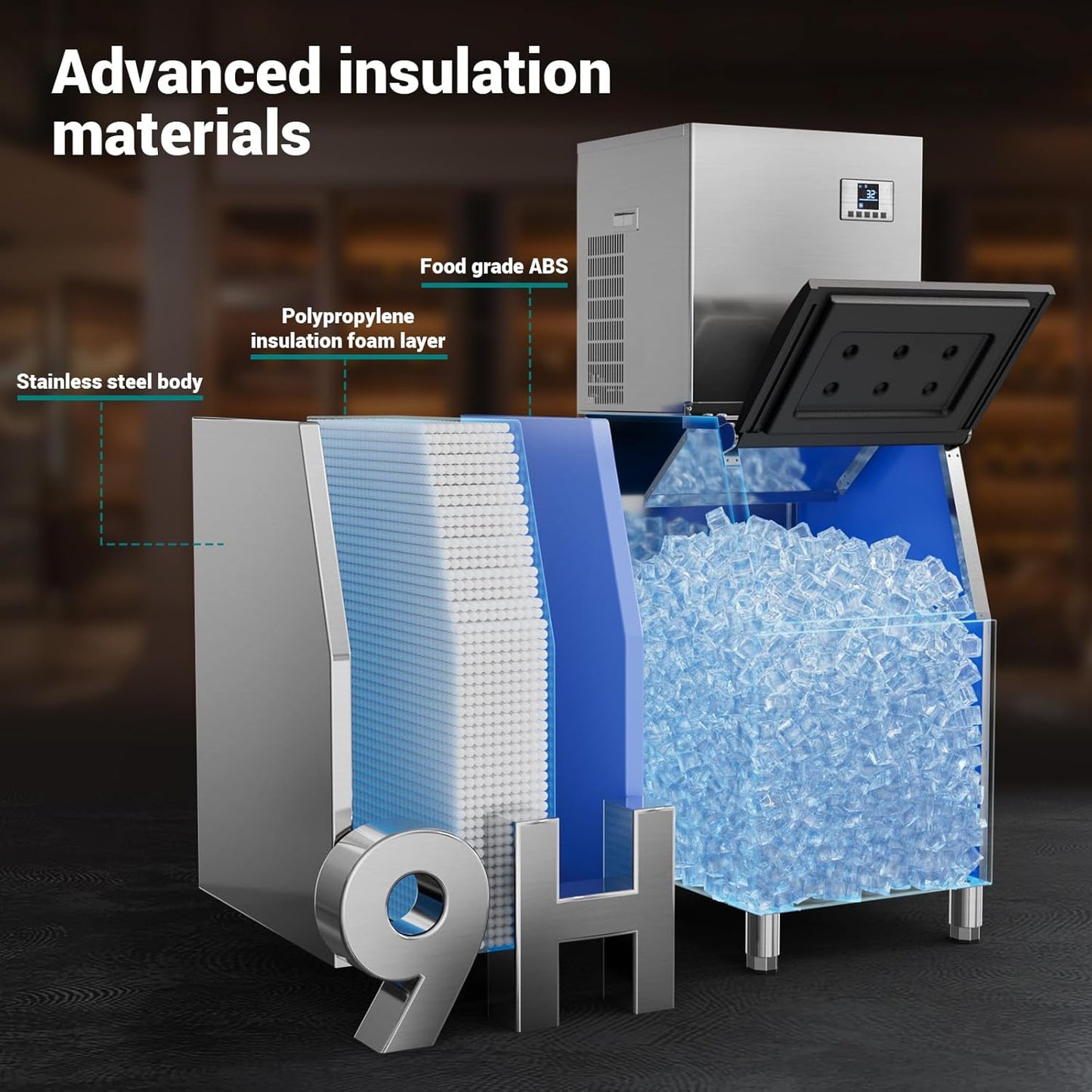 Commercial Ice Machine 600LBS/24H, 400LBS Storage, Ice Ready in 5-15min, Self-Cleaning Stainless Steel Industrial Ice Maker with Timer & Ice Thickness Control for bar Cafe, Restaurant Business