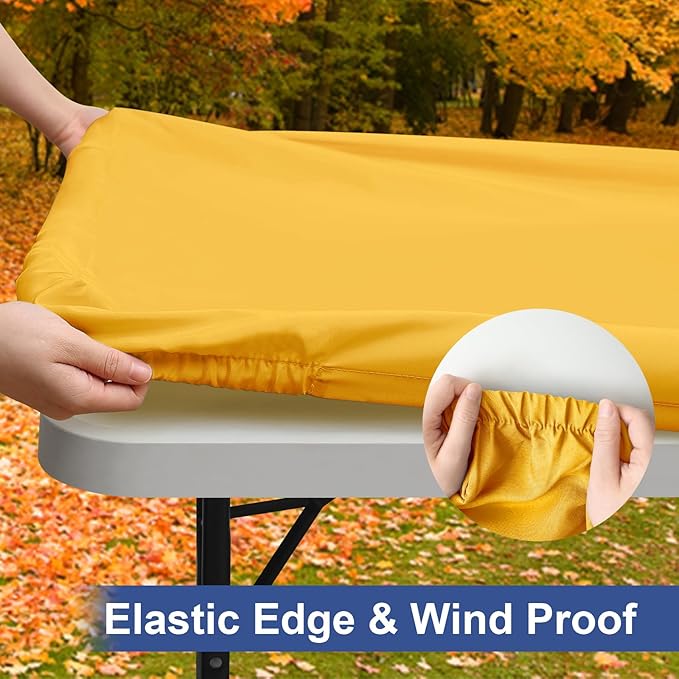 homing Rectangle Table Cloth Cover, Waterproof Polyester Elastic Fitted Tablecloth, Fits for 8 Foot Folding Tables, Washable Table Protector for Fall, Thanksgiving (Mustard Yellow, 30" x 96")