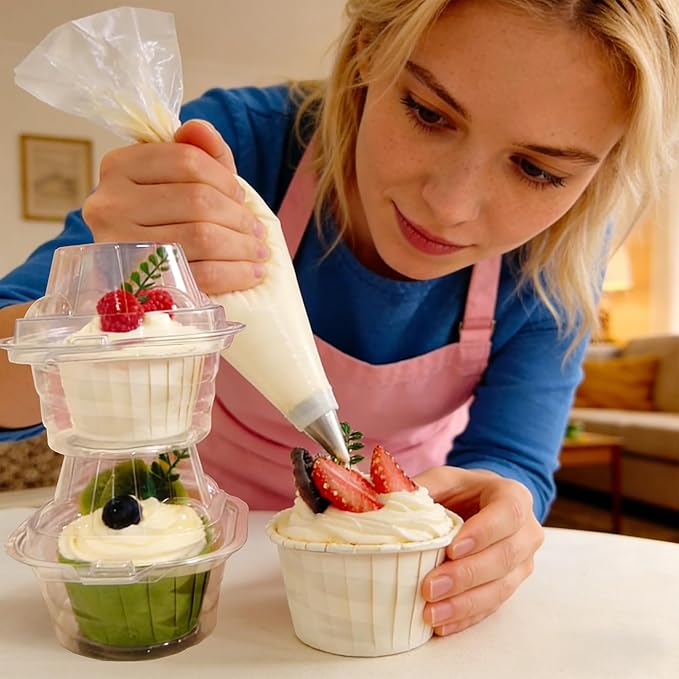 NPLUX 25 Pack Individual Cupcake Containers Plastic Cupcake Boxes Cupcake Holders Stackable Deep Dome Cupcake Carrier