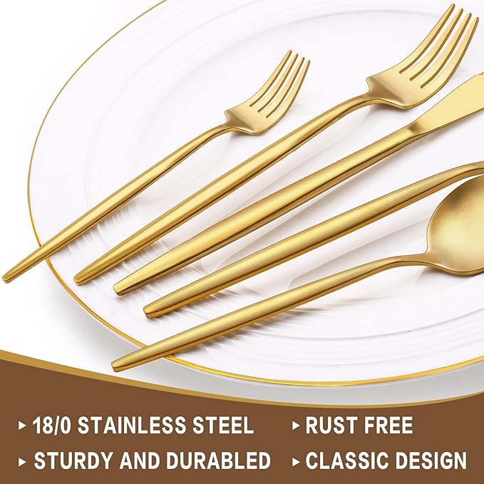 30-Piece Gold Silverware Set, Flatware Set for 6, Food-Grade Stainless Steel Cutlery Set, Includes Spoons Forks Knives, Kitchen Cutlery for Home Office Restaurant Hotel