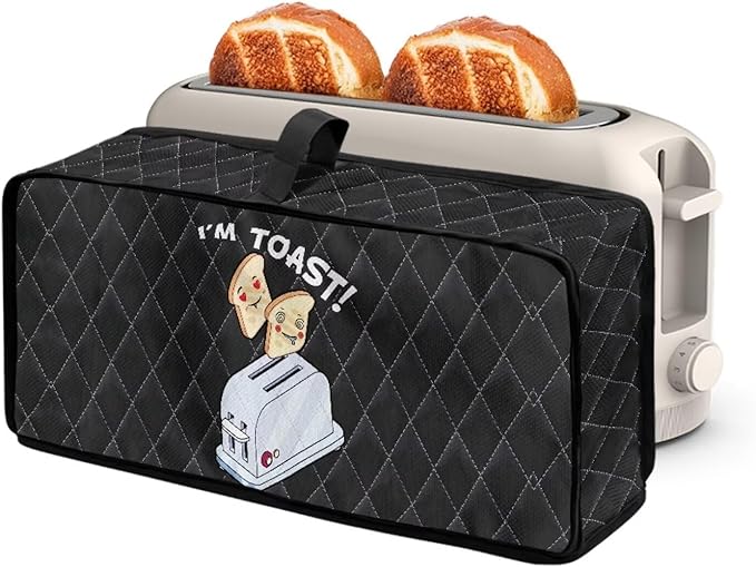 Toaster Cover 2 Slice Black I'm TOAST Design Toaster Covers 2 Slice Long Slot Slim Dust Cover, Machine Washable Thin Small Appliance Covers for Kitchen