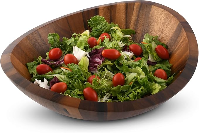 Arthur Court Acacia Wood Salad Serving Bowl for Fruits or Salads - Modern Centerpiece Bowl 11 Inch Diameter 4 inch Tall - Mid Century