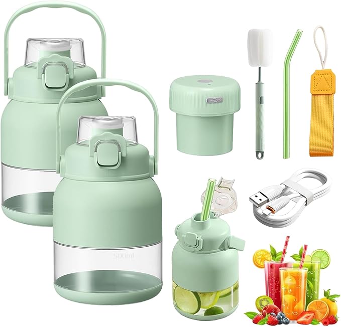 Gemet BPA-Free Electric Citrus Juicer 17 oz, with Straw and Two Lids, 2025 New Portable Blender for Smoothies, Shakes, Food Prep & Frozen Blending (500ML*2)