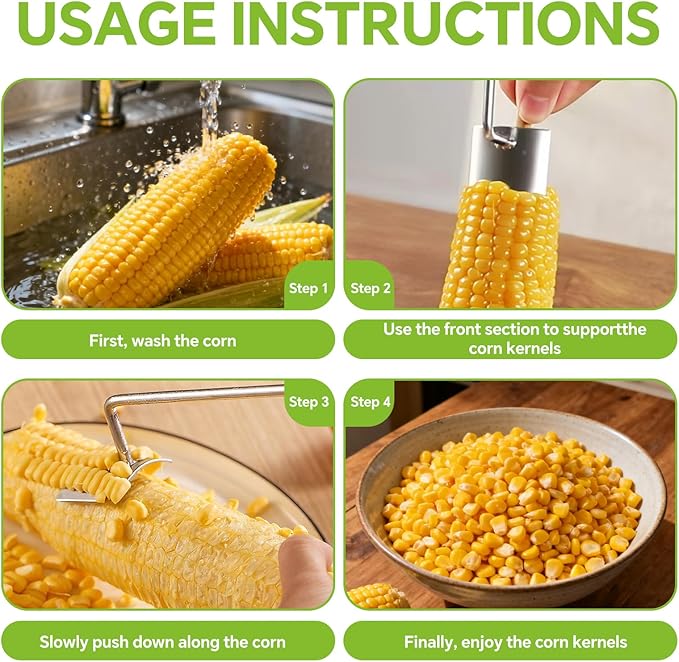 2PCS Corn Peeler for Corn on the Cob New Corn Stripper for Corn on the Cob, Corn Cutter to Cut Corn off the Cob, Long Handle Stainless Steel Corn Stripping Tool for Home Kitchen & Outdoor Dining