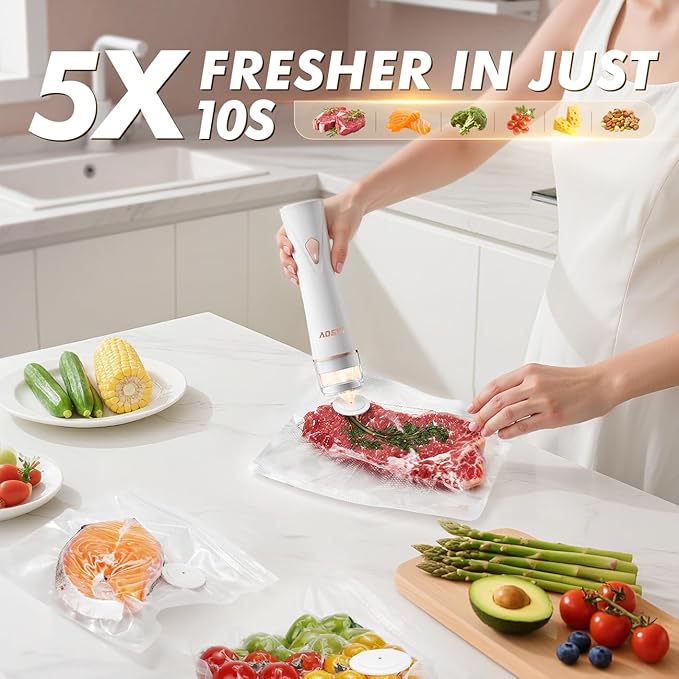 Preserve Compact Vacuum Sealer: Portable Vacuum Sealer Machine for Food Storage with 30 Reusable Vacuum Bags, Rechargeable Food Sealer Fresh Saver for Seal Meal Prep, Freezer, Storage, Sous Vide