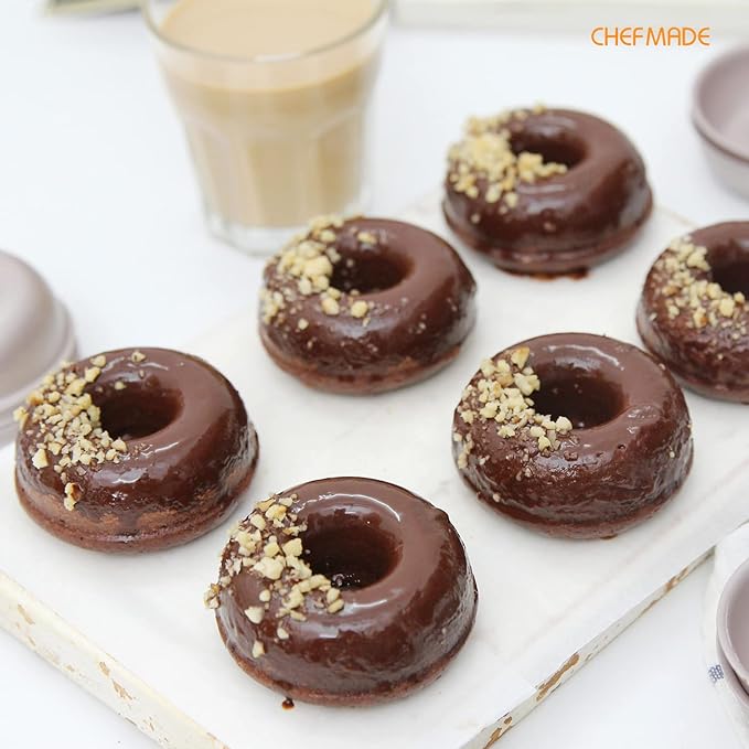 CHEFMADE Mini Donut Cake Pan Set, 3-Inch 4Pcs Non-Stick Ring Doughnut Bakeware for Oven and Instant Pot Baking (Champagne Gold)