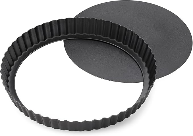 Tart Pan Removable Bottom - 8.6 Inch Non-Stick Carbon Steel Pie Pan for Baking Tarts, Pies, Quiches, Brownies, Quiche Baking Dish with Fluted Edges, Fruit Tart Mold