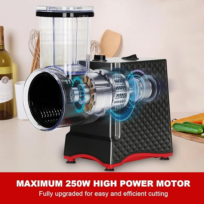 YOTAN Electric Cheese Grater, Electric Slicer Shredder with 6 Blades, 250W Salad Shooter, Enlarged Inlet and Dispenser, Automatic Vegetable Slicer for Cheeses, Fruits, Vegetables
