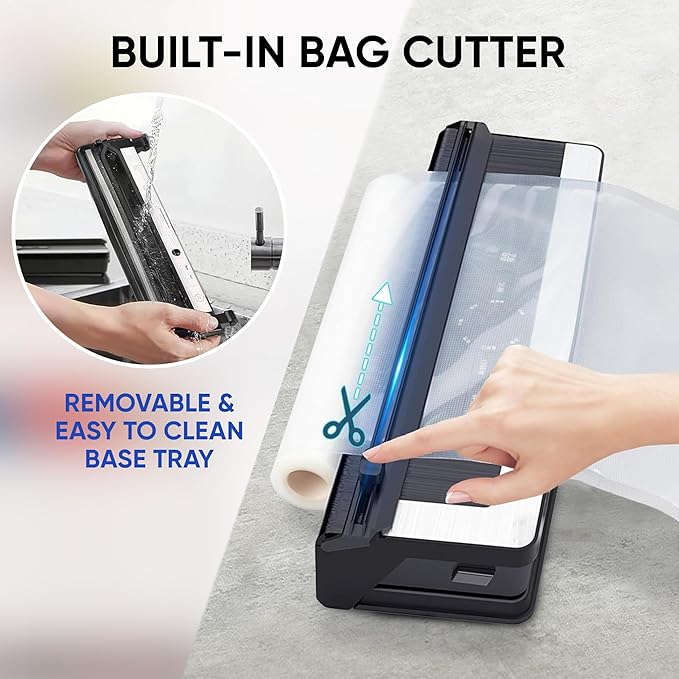 Vacuum Sealer Automatic Air Sealing Food Vacuum Sealer Machine for Dry and Moist Food, Includes 10 Sealer Bags for Food, 14.9*7.2*3.5, Silver