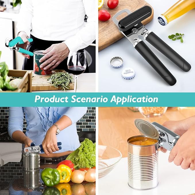 10 Colors Can Opener Manual Handheld Heavy Duty Hand Can Opener Smooth Edge Stainless Steel Can Openers Top Lid Kitchen Gadgets, Best Large Rated Easy Turn Knob, with Bottle Opener, Navy Blue