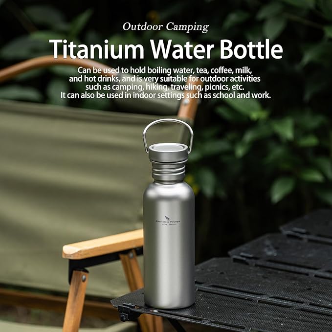 Boundless Voyage Titanium Water Bottle with Lid Wide Mouth Leak-Proof Reusable Sport Drinking Bottle for Camping Hiking Picnic Climbing Running Tea Coffee (600ml)