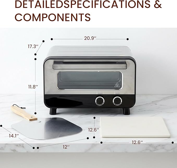 Simple Deluxe 1600W Indoor Electric Pizza Oven, 6 Cooking Modes for 12" Pizza, Fast Heating with Dual Independent Temp Control, Includes Pizza Stone & Spatula, Silver