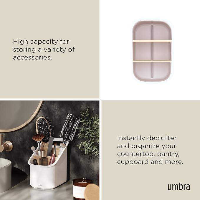 Umbra Bellwood Utensil Holder Kitchen Storage Organizer with Removeable Dividers, White/Natural