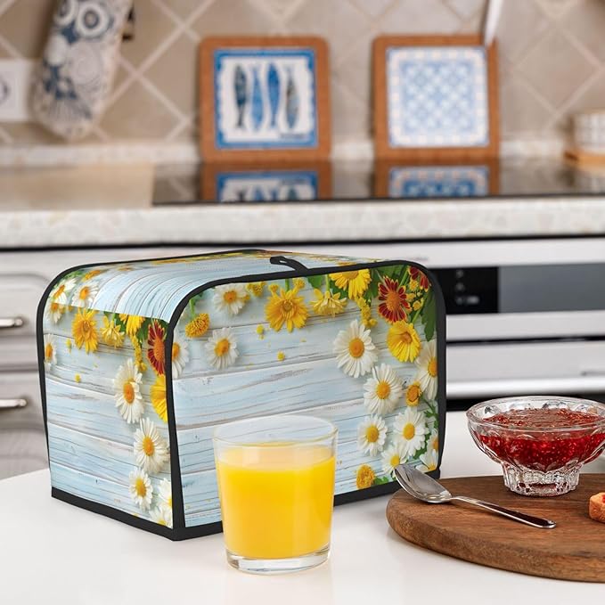 Spring Daisies Wooden Toaster Cover 2 Slice, Cute Rural Bread Machine Cover, Washable Dust-Proof Cover for Kitchen Small Appliance Cover,with Top Handle