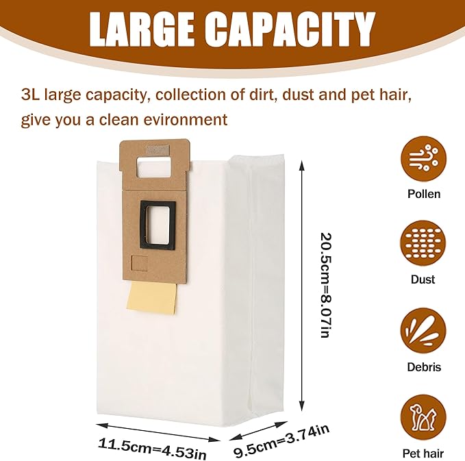 6 Pack Replacement Dust Bags Compatible With Roborock S7 S7+ T7 T7 Plus Auto-Empty Dock Vacuum Bags Accessory Parts