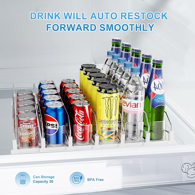 Dayacoco Drink Organizer,Soda Drink Dispenser For Fridge,Fridge Can Drink Organizer,12oz 16oz 20oz-Soda Automatic Dispenser For Fridge And Adjustable Width-Holds Up To 30 Cans,6 Rows