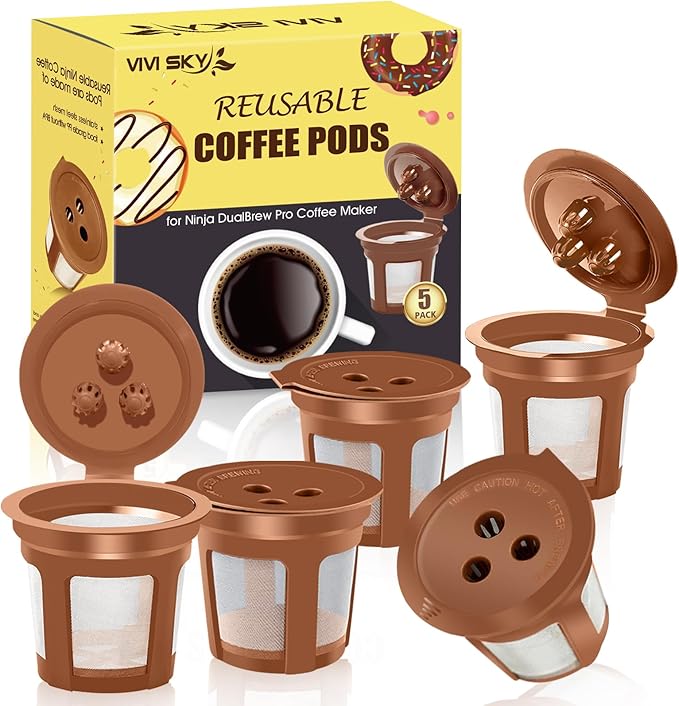 VIVI SKY Reusable Coffee Filter for Ninja Coffee Maker, 4 Cone Filter #4 for Dual Brew, Coffee Accessories (5* K Cups)
