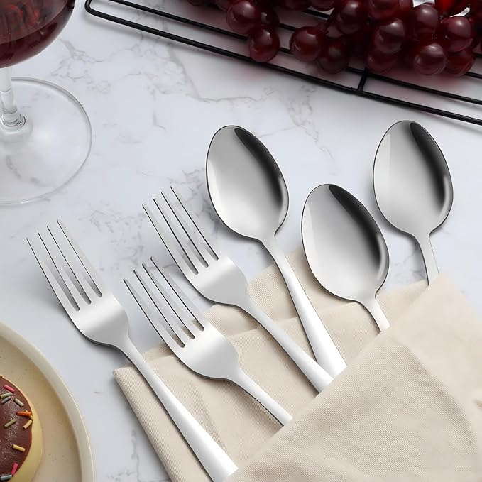 Unokit 24-Piece Spoons and Forks Set Silverware Set - Forks and Spoons Food Grade Stainless Steel Silverware for Home, Kitchen and Restaurant, 12-Fork and 12-Spoon, Mirror Polished&Dishwasher Safe