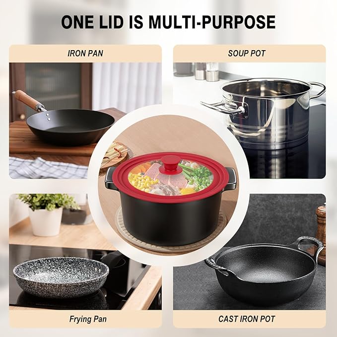 Universal Lids for Pots, Pans and Skillets, Replacement Pan Lid with Tempered Glass and Heat-Resistant Silicone Edge, Fits 11", 12",12.5" Cookware, Durable Frying Pan Cover