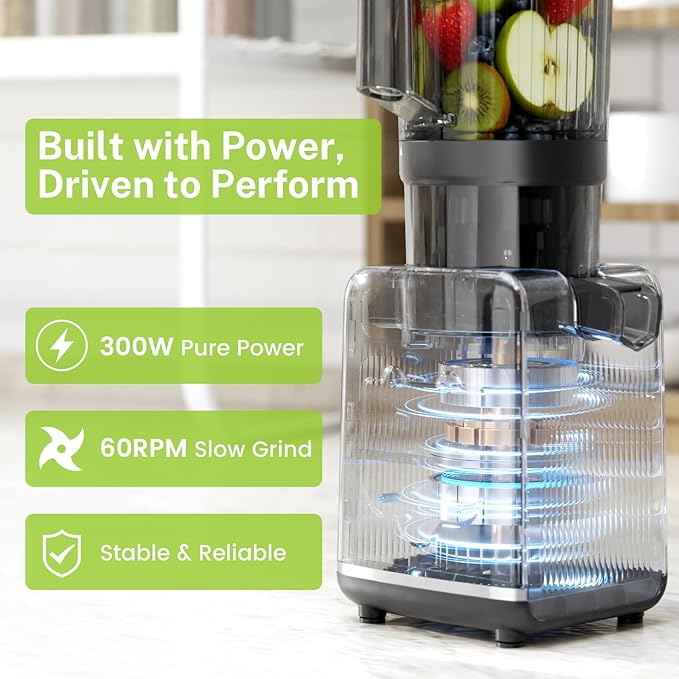 Kndko Juicer Machines with 5.4" Large Feed Chute, Cold Press Juicer for Whole Vegetables and Fruits, Stainless Steel Slow Masticating Juicer Easy to Clean, Self Feeding, High Juice Yield