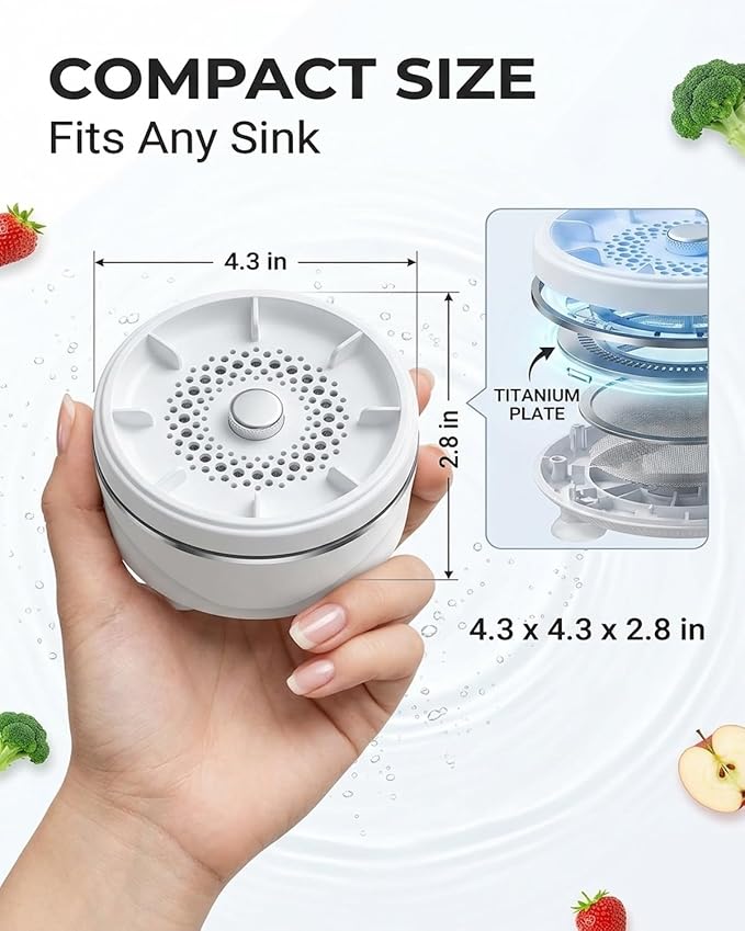Best Ultrasonic Fruit Vegetables Cleaner Washing Machine Device Waterproof Fruit Veggie Washer Produce Purifier for Home Kitchen Use Wireless Portable Titanium Electrolysis Purification