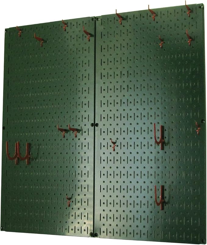 Wall Control Kitchen Pegboard Organizer Pots and Pans Storage Rack Organization Kit with Green Pegboard and Red Accessories