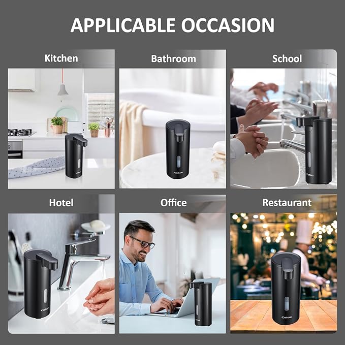 Automatic Soap Dispenser, Automatic Liquid Soap Dispenser Touchless, 12oz/340ml, 3-Level Adjustable, Battery Operated, Water-Resistant for Bathroom, Kitchen, and School, Clog-Free, Black