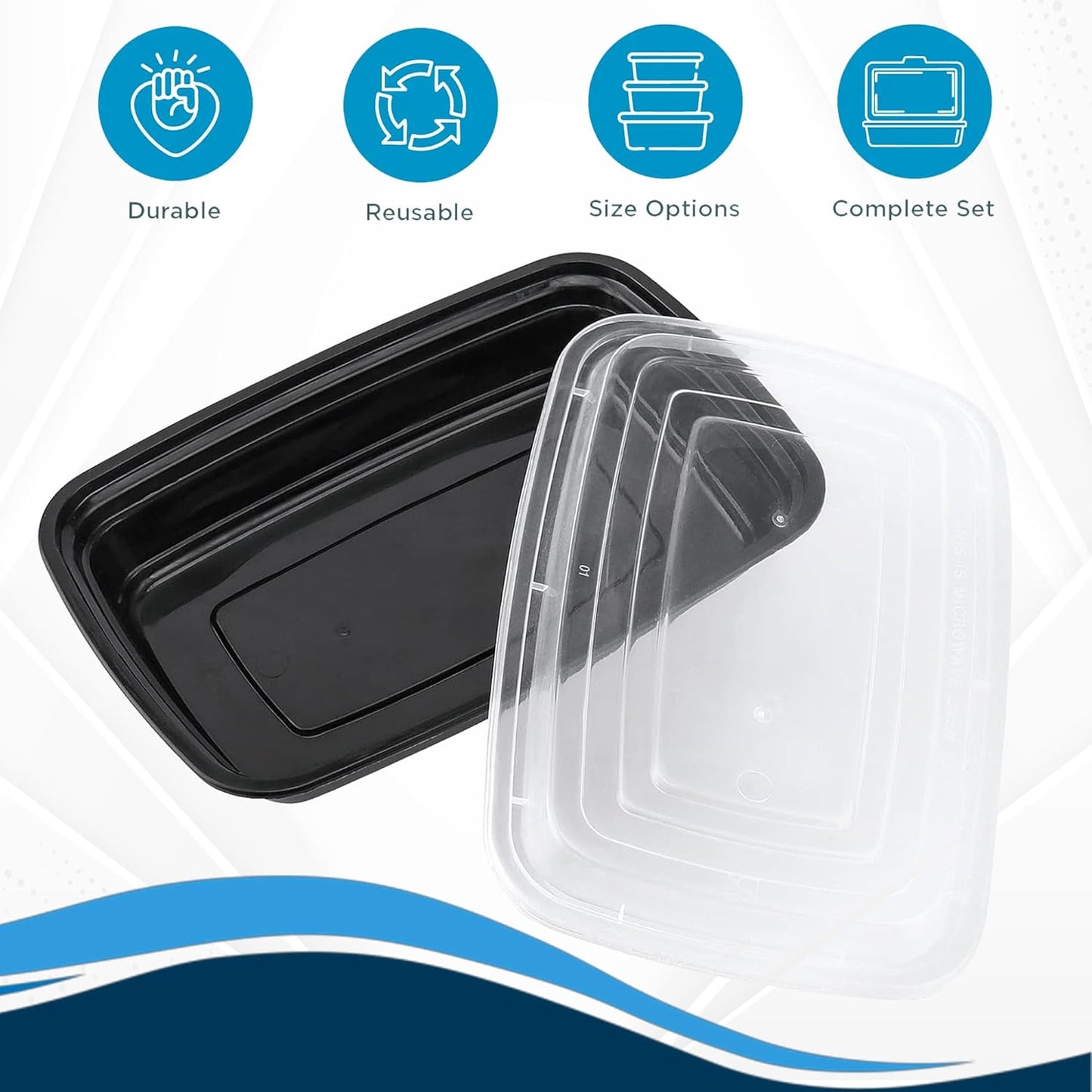 Ruthy's Outlet Meal Prep Containers W/Lids -Square Food Storage – BPA-Free| Stackable | Microwave | Freezer & Dishwasher Safe | Reusable Lunch Bento Box Portion Control & Planning (100 Pack, 32 oz)