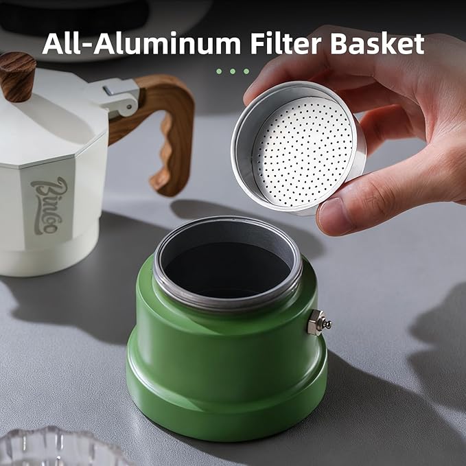 Bincoo Espresso Maker Stovetop,Camping Moka Pot 2 Cup/120ML,Stove Top Espresso Italian Coffee Maker,Easy to Use (White-green)