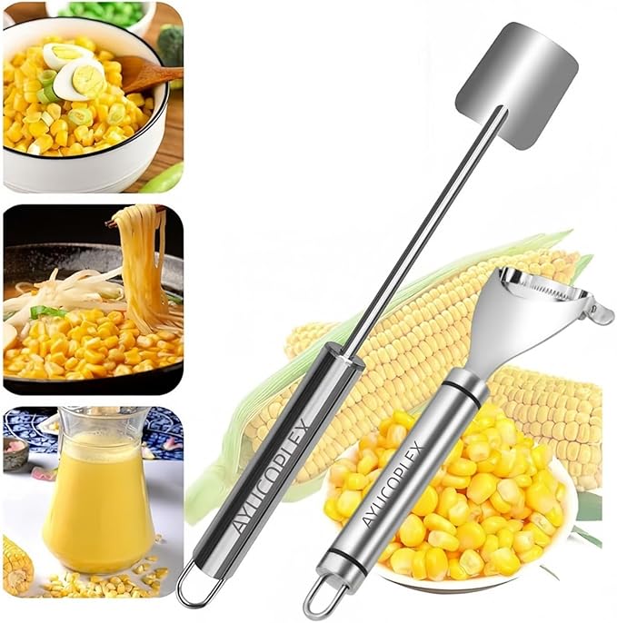 AYUCOPLEX Corn Stripper and Peeler Set, 2-Piece Kitchen Tool for Fresh Corn on The Cob, Hand-operated Vegetable Peelers Professional Corn Kernel Remover with Comfort Grip