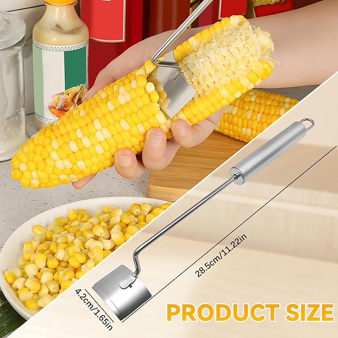 Stainless Steel Corn Peeler, Corn Cob Stripper, Long Handle Stainless Steel Corn Stripping Tool, Corn on the Cob Remover, Easy Clean Corn Cob Peeler for Home Kitchen and Outdoor Dining (1pc)