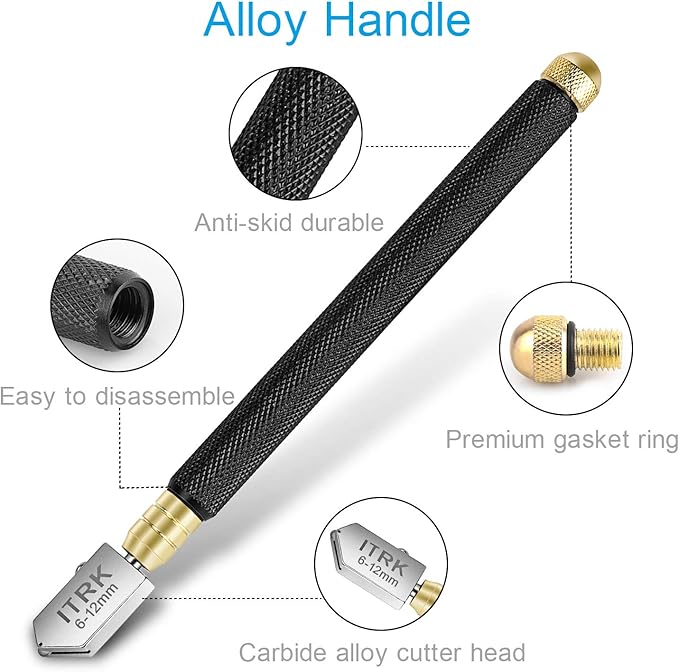 Glass Cutter 2mm-20mm, Upgrade Glass Cutter Tool, Pencil Style Oil Feed Carbide Tip for Glass Cutting/Tiles/Mirror/Mosaic.