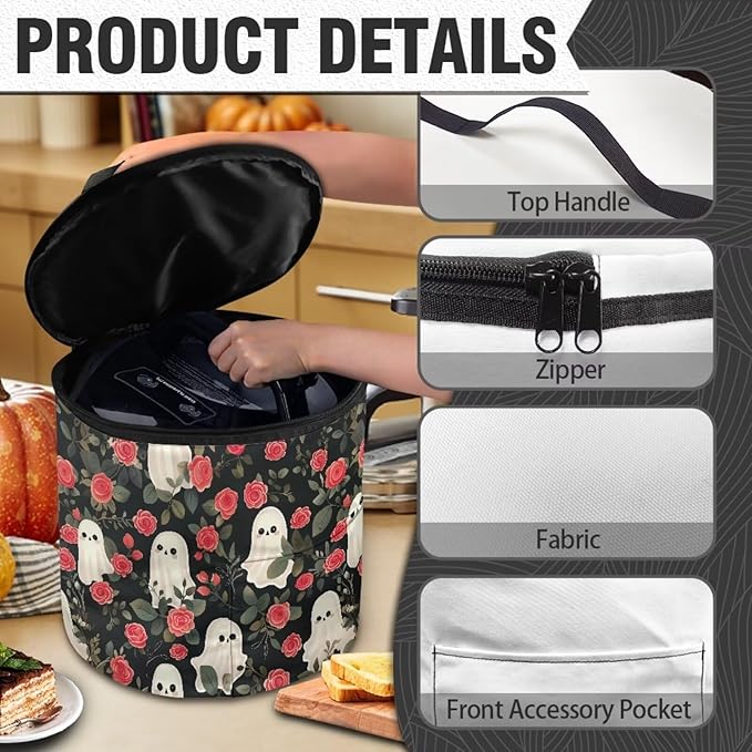 Halloween Pressure Cooker Insulation Bag Insulated Carrier Electric Pressure Cooker Storage Bag Keep Your Cooker Dust Free, Ghost Rose