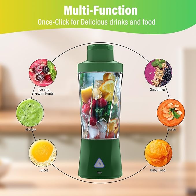 Portable Blender, 360W Personal Blender for Shakes and Smoothies for Kitchen, 24 Oz BPA Free Traveling Juicer Cup and Lid with 6 Blades, Self Cleaning Portable Juicer for Kitchen/Travel/Gym, Blue