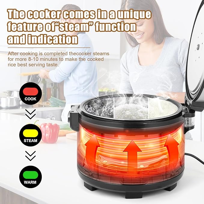 Commercial Rice Cooker & Warmer 84 Cups (Cooked),15.85 Qt / 15 Liter Large Capacity Rice Cooker,Auto Keep Warm,Non-Stick Inner Pot,1350W Fast Cooking Electric Rice Cooker For Restaurant,Hotel