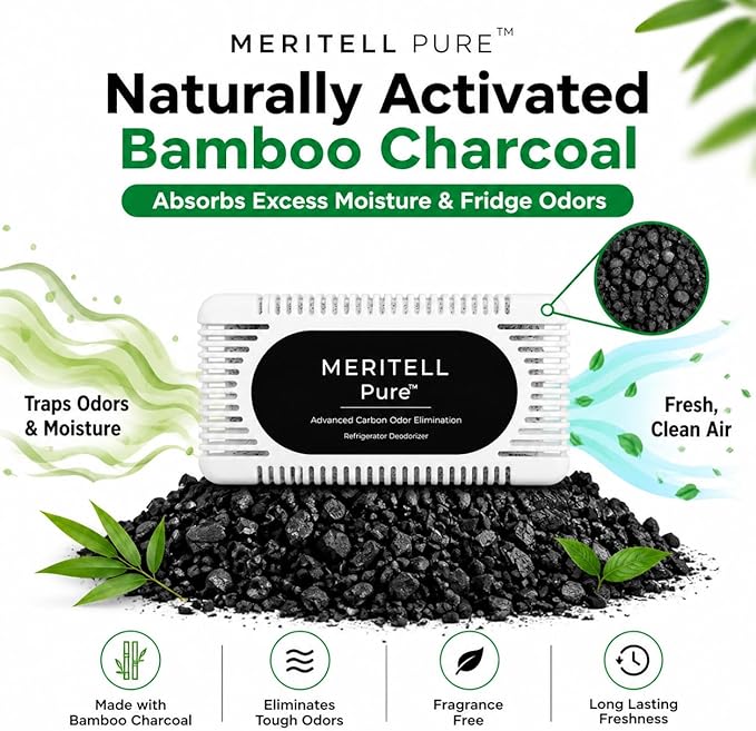 Fridge Deodorizer – Activated Charcoal Refrigerator Odor Eliminator – Long-Lasting Fridge Odor Absorber for Freezer, Cooler & Lunch Box – Baking Soda Alternative (2 PACK)