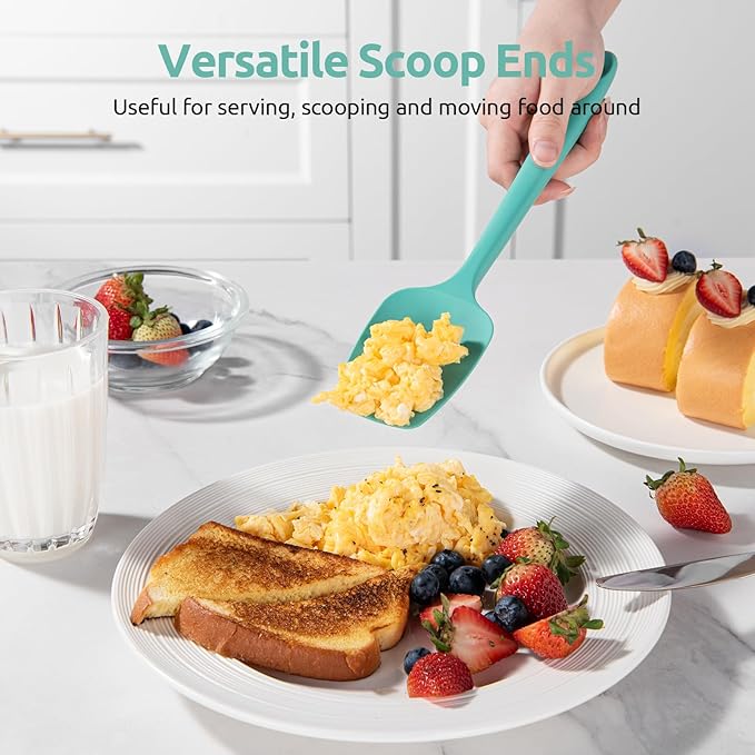 U-Taste Silicone Spatula Set, 600ºF High Heat Resistant, Seamless Food Grade Flexible Rubber Kitchen Cooking Mixing Baking Scraper for Nonstick Cookware Set of 3 (Aqua Sky)