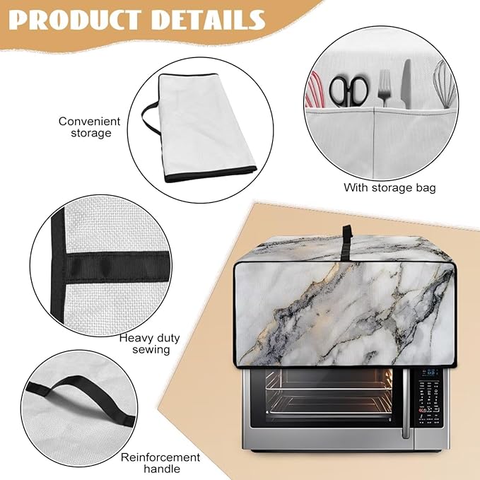 Toaster Oven Dust Cover Washable Fabric Convection Oven Cover Protector Compatible with Various Small Kitchen Appliances, S, Gray White Marble