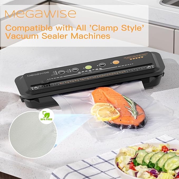 MEGAWISE Vacuum Sealer Bags (8''x 12''-110pcs) for Food Freshness Preservation, BPA Free Vacuum Storage Bags for Food or Sous Vide, Seal a Meal,Double-Sided Texture, Double Lock Freshness (110 count)