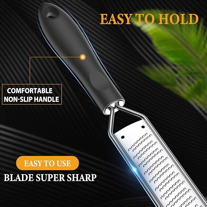 Lemon Zester & Cheese Grater – Premium Stainless Steel - A Sharp Kitchen Tool for Cheese Grater, Ginger, Garlic, Nutmeg, Chocolate, Vegetables, Fruits, Dishwasher Safe