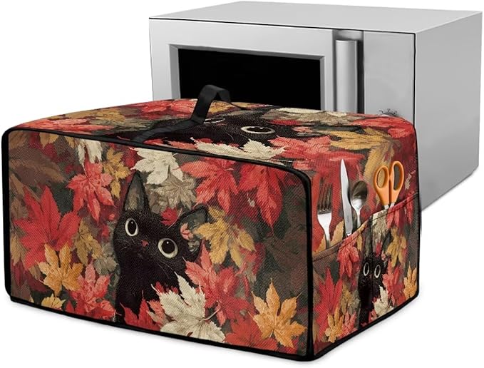 Air Fryer Toaster Oven Dust Cover Dust Protection Countertop Convection Oven Cover Stain-resistant Kitchen Appliance Protector, S, Black Cat Maple Leaf Fall Decor