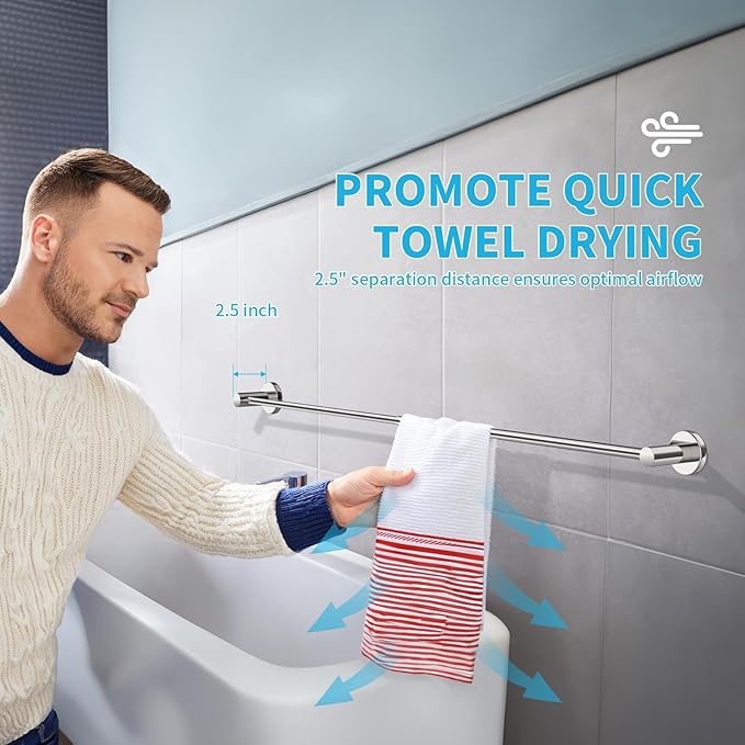 Adjustable Single Bath Towel Bar 23.6 to 42 Inch, ZUEXT Polish Chrome Finished Stainless Steel Towel Holder, Expandable Wall Mounted Towel Rail for Bathroom Kitchen Washroom,1" Tube Towel Rail Racks